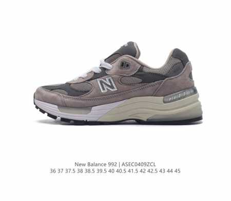 新百伦new Balance 992 复古风格简约经典舒适百搭时尚休闲鞋缓震透气跑步鞋。鞋面采用猪皮革与织物相结合，尼龙网布在拼接工序上极为繁复，彰显质感的同时 - 点击图像关闭