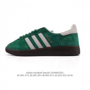 公司级 阿迪达斯 Adidas Handball Spezial 低帮三叶草学院风复古休闲板鞋 德训鞋 橡胶底柔软皮革经典运动鞋板鞋。圆头、缝合拼接设计、正面绑