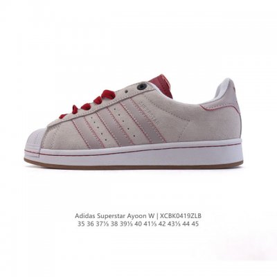 阿迪达斯 Adidas Superstar Ayoon W 三叶草运动鞋经典贝壳头板鞋 时尚男女鞋 皮革鞋面材质 标志性的贝壳鞋头，锯齿三条纹，简约的线条。就连