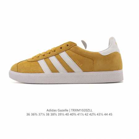 阿迪达斯 Adidas 三叶草Gazelle系列休闲鞋男女经典运动鞋，鞋身特殊的猪八皮革材质和简单百搭的特点，让 Gazelle 一直活跃在街头。T字鞋头、压模 - 点击图像关闭
