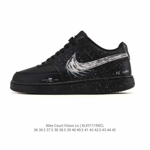 公司级 耐克Nike Court Vision Low 校园风低帮复古篮球板鞋运动鞋。延续80年代复古篮球鞋，添加学院风细节。皮革组合鞋面，利落风格，重现复古篮