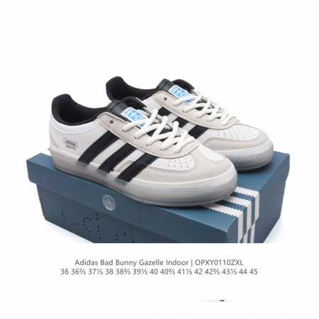 阿迪达斯 T 头鞋 系列bad Bunny X Adidas Gazelle Indoor德训鞋 潮运动板鞋。Badbunny与adidas再度联名，推出全新g - 点击图像关闭