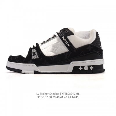 公司级 路易威登 Louis Vuitton Lv路易威登板鞋 时尚运动鞋潮厚底增高男女鞋。舒适防滑底和百搭性霸屏整个时尚娱乐圈，细节调整完美主义！采用柔软皮革