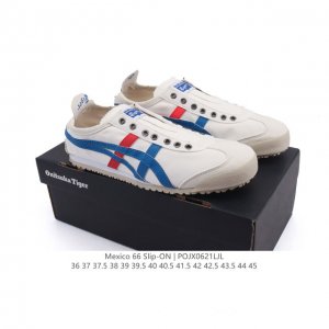 真标 亚瑟士 Onitsuka Tiger Mexico 66 Slip On 鬼冢虎复古时尚 舒适透气帆布织物鞋面耐磨防滑 休闲运动跑步鞋 虎底采用磨耐防橡滑