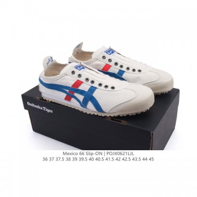 真标 亚瑟士 Onitsuka Tiger Mexico 66 Slip On 鬼冢虎复古时尚 舒适透气帆布织物鞋面耐磨防滑 休闲运动跑步鞋 虎底采用磨耐防橡滑