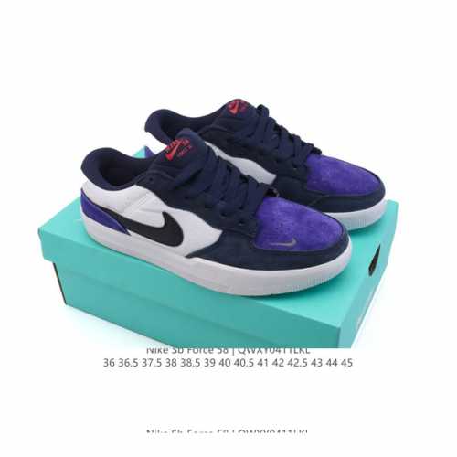 耐克Nike Sb Force 58 运动滑板鞋。这是一款将前沿创新带入街头的单品，它具有硫化杯底，具有出色的耐用性和灵活性。使用柔软皮革和帆布拼接，在饰面上放