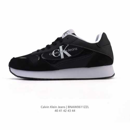 新品 Calvin Klein 卡文克莱 街头 低帮 运动鞋 潮流 复古 板鞋 Calvin Klein Jeans 男款Ck牛皮革拼接印花休闲运动阿甘鞋简约百