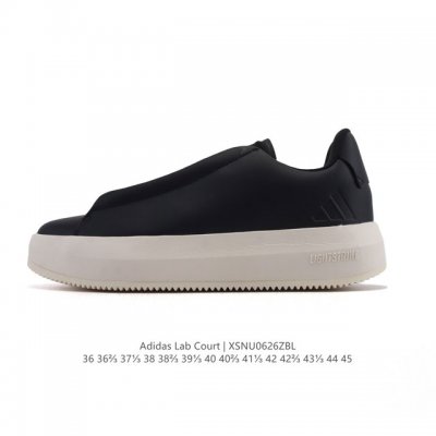 阿迪达斯 Adidas Labcourt 百搭休闲轻松舒适 耐磨透气低帮 厚底增高运动板鞋 男女同款。鞋面使用了绒毛麂皮 ，鞋面和鞋底连接处使用了包边处理，看起