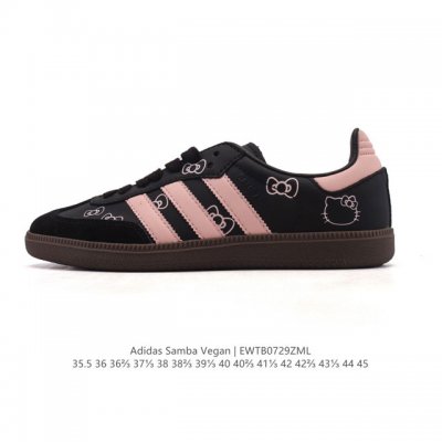 公司级 真标 Adidas 阿迪达斯 男女运动鞋 三叶草Sambavegan休闲鞋 德训鞋 Hello Kitty 猫 复古板鞋经典运动鞋。采用环保设计的焕新A