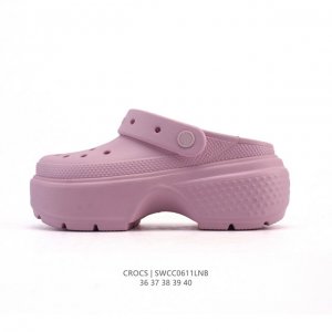 Crocs 沙滩洞洞鞋 女士休闲厚底增高凉拖鞋 卡骆驰明星同款 厚底增高沙滩鞋 选择尺码时 建议选大一码 脚感更舒适 家居休闲一式两用拖鞋 白敬亭同款，坡跟设计