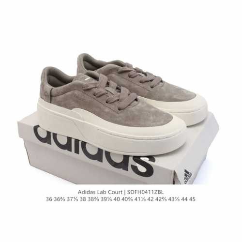 阿迪达斯 Adidas Labcourt 百搭休闲轻松舒适 耐磨透气低帮 厚底增高运动板鞋 男女同款。鞋面使用了绒毛麂皮 ，鞋面和鞋底连接处使用了包边处理，看起