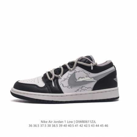 Nike 耐克 原楦原纸版开发版型，采用牛培移膜软皮革材质鞋面，中底注胶孔内置真sole气垫耐克nike Air Jordan 1 Low Gs White B - 点击图像关闭