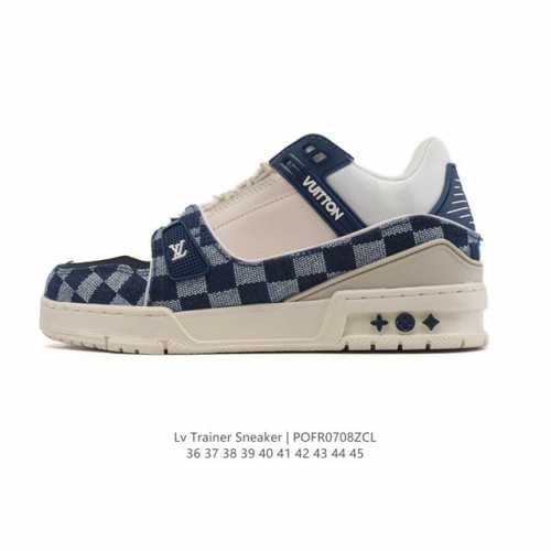 公司级 路易威登 Louis Vuitton Lv路易威登板鞋 时尚运动鞋潮厚底增高男女鞋。舒适防滑底和百搭性霸屏整个时尚娱乐圈，细节调整完美主义！采用柔软皮革