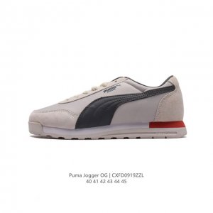 Puma 彪马 Jogger Og 运动休闲校园皮面低帮板鞋。该国产平替的puma赛车鞋质感和细节处理都非常好，设计简约但符合穿搭潮流，皮质内衬舒适，透气网面设