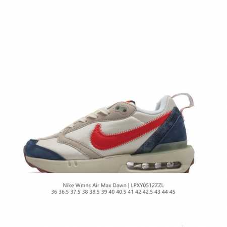 耐克 Nike Air Max Dawn 黎明系列 低帮气垫百搭休闲运动慢跑鞋，从配色上彰显出浓厚的复古气质。最大的亮点当属鞋型设计上加入结构元素，汲取1984 - 点击图像关闭