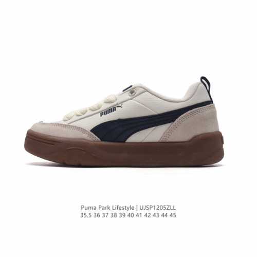 Puma 彪马 男女运动板鞋，原楦原纸版开发版型，采用环保纤维革组合翻毛皮饰片鞋面材质，外置耐磨橡胶大底蕾哈娜同系面包鞋太好看了！彪马puma Park Lif