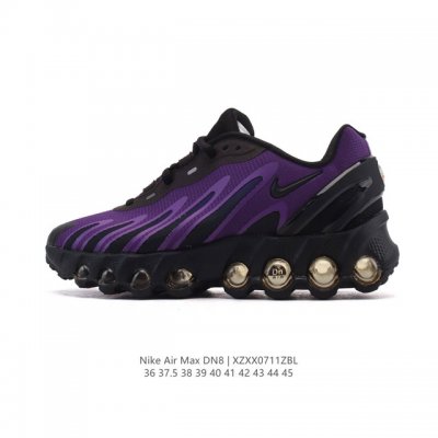 耐克 Nike Air Max Dn8 全掌气垫科技运动跑步鞋Fq7860-005。鞋款采用醒目渐变织物和动态波浪状结构鞋面，搭配黑色中底和外底，以及迷你黑色