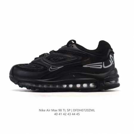 新品公司级 耐克 Nike X Supreme Air Max 98 Tl 运动鞋 低帮经典复古百搭休闲运动气垫慢跑鞋,黑色、圆头、正面系带、Logo印花鞋舌、 - 点击图像关闭