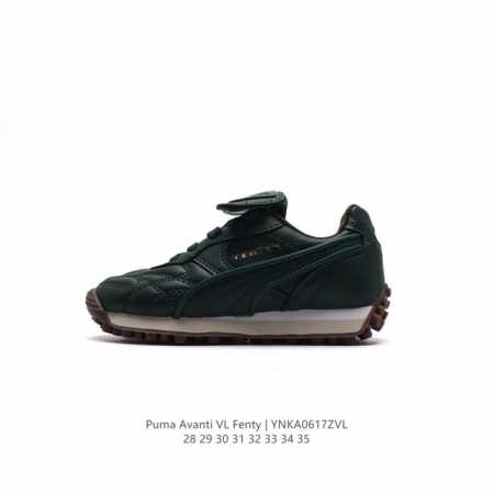 童鞋 彪马 Puma 蕾哈娜 Rihanna 的 Fenty X Puma Avanti 联名鞋款时尚儿童运动板鞋，其中一款配色采用光滑的乌黑皮革制成，并辅以一 - 点击图像关闭