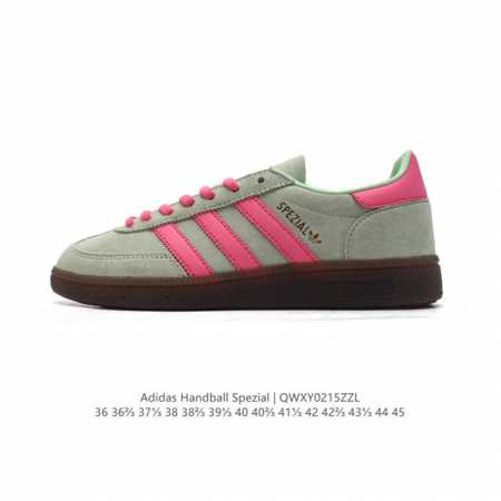 公司级 阿迪达斯 Adidas Handball Spezial 低帮三叶草学院风复古休闲板鞋 德训鞋 橡胶底柔软皮革经典运动鞋板鞋。圆头、缝合拼接设计、正面绑 - 点击图像关闭