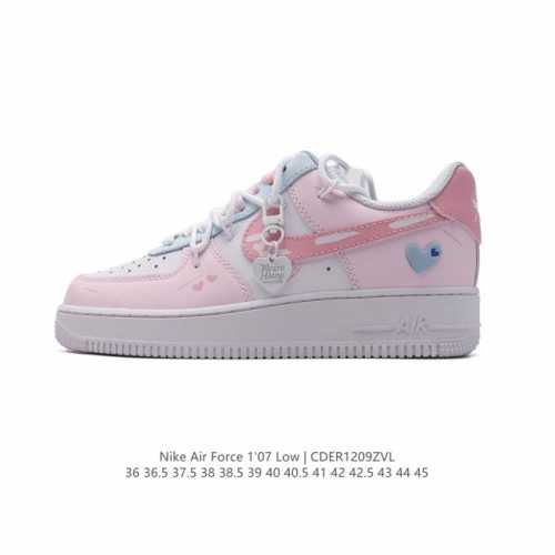耐克 Nike Air Force 1 '07 Low 空军一号含气垫 解构绑带 双鞋带 爱心吊坠 爱心印花 小白鞋 低帮百搭厚底增高休闲运动板鞋。柔软、弹性十