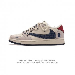 公司级 Travis Scott X Fragment Design X Jordan Air Jordan 1 Low Og Sp Bape联名 “蓝勾抽绳”