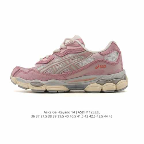 真标 亚瑟士 Asics Gel-Kayano 14 运动休闲透气专业缓震慢跑鞋。采用工程弹性双层再生网格密度鞋面材质，后跟3D可视Gel缓震乳胶物料，升级Ff