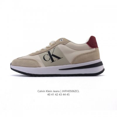 新品 Calvin Klein 卡文克莱 街头 低帮 运动鞋 潮流 复古 板鞋 Calvin Klein Jeans 男款Ck牛皮革拼接印花休闲运动阿甘鞋简约百