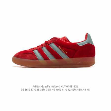 阿迪达斯 Adidas Originals Gazelle Indoor复古三叶草防滑透明橡胶板鞋经典运动鞋。这款经典鞋,忠于原版设计,缀撞色三条纹和鞋跟饰片。 - 点击图像关闭