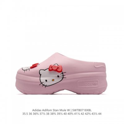 阿迪达斯 Adidas Adifom Hello Kitty 猫 蝴蝶结装饰品 夏季沙滩涉水百搭休闲拖凉拖鞋 超厚底增高男女鞋包头凉拖鞋。采用超轻95% 注塑