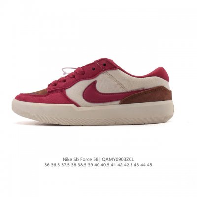 耐克Nike Sb Force 58 运动滑板鞋。这是一款将前沿创新带入街头的单品，它具有硫化杯底，具有出色的耐用性和灵活性。使用柔软皮革拼接，在饰面上放置通风