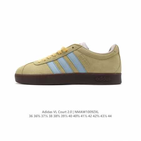 Adidas T头鞋 阿迪达斯 Vl Court 2.0 Shoes 运动休闲板鞋小白鞋，这款t形鞋头运动鞋,力求无论球场或街头,皆显耀眼出众。采用绒面革和牛皮 - 点击图像关闭