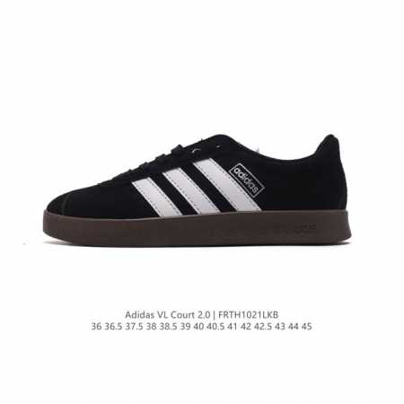 Adidas T头鞋 阿迪达斯 VL COURT 2.0 SHOES 运动休闲板鞋小白鞋，这款T形鞋头运动鞋,力求无论球场或街头,皆显耀眼出众。采用绒面革和牛皮 - 点击图像关闭