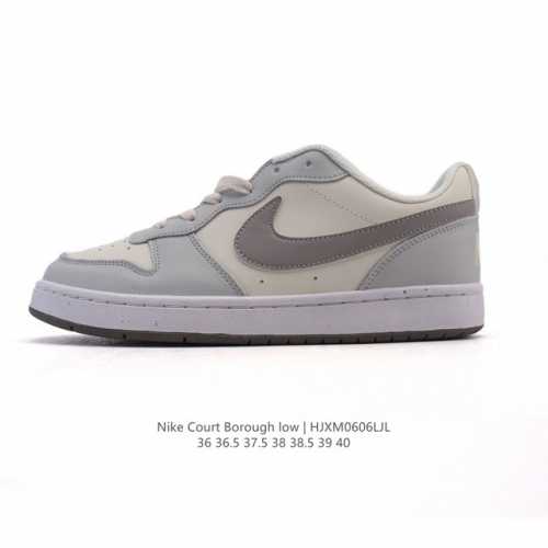 耐克 Nike 女子运动鞋 Court Borough Low 小空军低帮板鞋。1.其皮革材质的鞋面结合网眼鞋舌，在出众外观与质感的同时提供稳固支撑，并且提升透