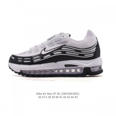 Nike 耐克 Nike Air Max 97 Se 气垫缓震男士跑步鞋 厚底增高百搭运动鞋。以织物材料以及皮革材质搭配而成 鞋侧的走线部分做了一个解构的处理，