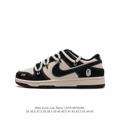 耐克 Nike Dunk Low Retro 运动鞋复古板鞋 双鞋带 解构绑带，作为 80 年代经典篮球鞋款，起初专为硬木球场打造，后来成为席卷街头的时尚标杆，