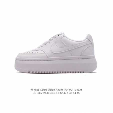NIKE耐克新款Nike Court Vision Alta LTR 厚底增高运动休闲板鞋。时尚设计，巧妙融合皮革材质搭配加高鞋底。出众篮球鞋外观搭配柔软鞋舌， - 点击图像关闭