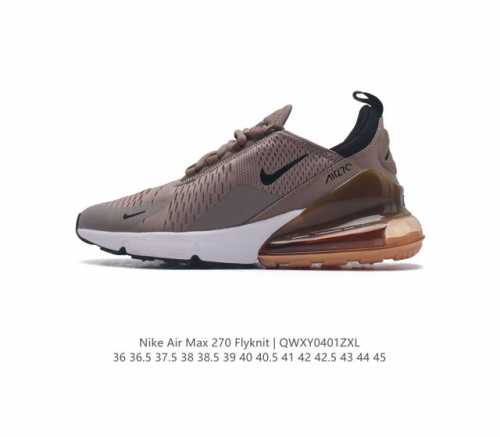 公司级 耐克 Nike Air Max 270 Flyknit 混合科技 透气后掌半气垫慢跑鞋 气垫跑步鞋 其后跟采用 Nike 大型 Air 气垫 加上具有非