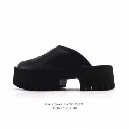 Gucci 古驰 2025夏最新包头拖鞋 女士高跟鞋 方跟 粗跟 时尚潮流百搭女士拖鞋 双G老花一字拖 厚底增高女士凉拖鞋 沙滩鞋休闲舒适拖鞋。 尺码：35-4 - 点击图像关闭