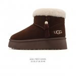 Ugg雪地靴大毛领！秋冬必备款｜独家实拍官方经典款秋冬羊皮毛一体加绒加厚雪地靴 皮革 舒适柔软时尚 耐磨增高保暖 中帮 运动休闲鞋 女款栗色 尺码：35－40