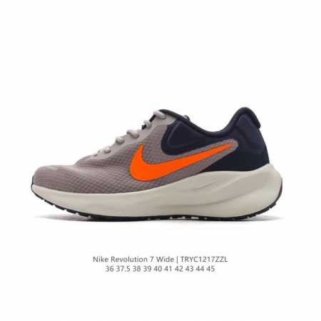 耐克 Nike Revolution 7 Wide 男女子公路跑步鞋 宽版 厚底增高老爹鞋透气网面运动鞋。采用柔软缓震设计，具有出色支撑力，为你开启跑步新境界。 - 点击图像关闭