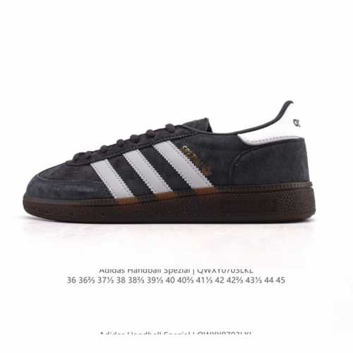 性价比版本 阿迪达斯 Adidas Handball Spezial 低帮三叶草学院风复古休闲板鞋 德训鞋 橡胶底柔软皮革经典运动鞋板鞋。圆头、缝合拼接设计、正