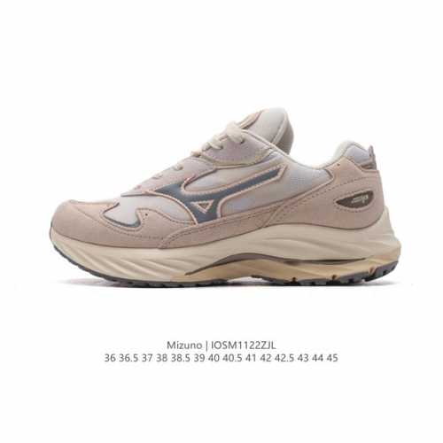 公司级 Mizuno Sportstyle 美津浓 复古时尚休闲舒适减震运动跑步鞋 厚底增高老爹鞋 美津浓wave机械缓震，可以说是机械缓震跑鞋科技的翘楚。有着
