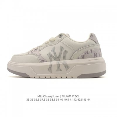 Mlb Chunky Liner Basic 人气单品学长鞋系列轻量增高厚底百搭休闲运动板鞋，皮革拼接男女轻便胶鞋 高级街头休閒品牌鞋。Mlb Chunky L
