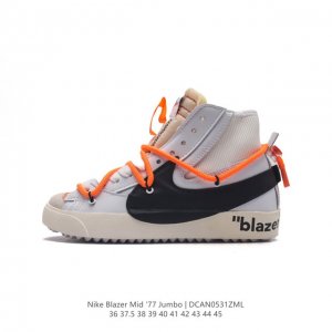 高端礼盒装 手提包装箱 耐克 Nike Blazer Mid '77 Jumbo 男女士运动板鞋 抓地板鞋 解构绑带 双鞋带 经典街头人气鞋款。采用人气传统外观