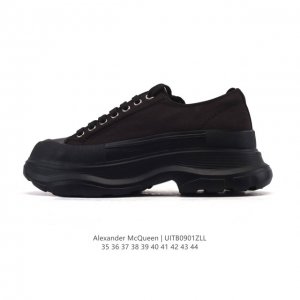 意大利高奢品牌-亚历山大 麦昆 Alexander Mcqueen Sole Sneakers 低帮时装厚底显高百搭休闲松糕跟板鞋 男女式小白鞋 厚底增高帆布运
