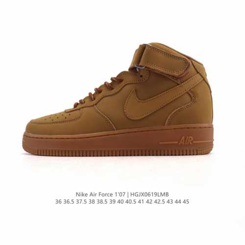 耐克 Nike Air Force 1 ‘07 High 空军一号 Af1 高帮魔术贴百搭休闲厚底增高运动板鞋时尚男女鞋，柔软、弹性十足的缓震性能和出色的中底设