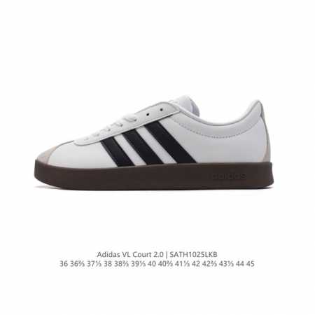 Adidas T头鞋 阿迪达斯 VL COURT 2.0 SHOES 运动休闲板鞋小白鞋，这款T形鞋头运动鞋,力求无论球场或街头,皆显耀眼出众。采用绒面革和牛皮 - 点击图像关闭