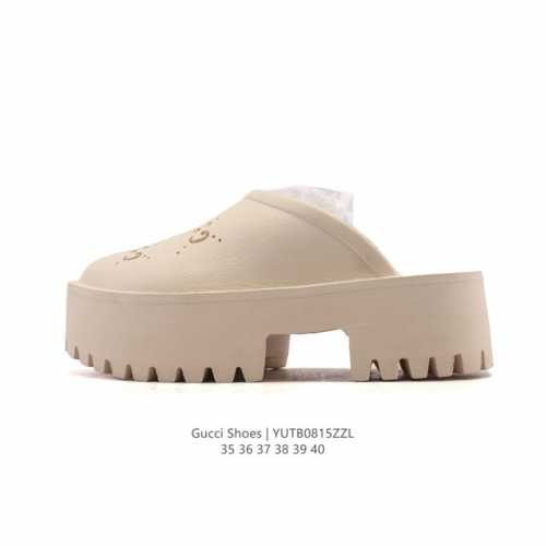 Gucci 古驰 2025夏最新包头拖鞋 女士高跟鞋 方跟 粗跟 时尚潮流百搭女士拖鞋 双G老花一字拖 厚底增高女士凉拖鞋 沙滩鞋休闲舒适拖鞋。 尺码：35-4