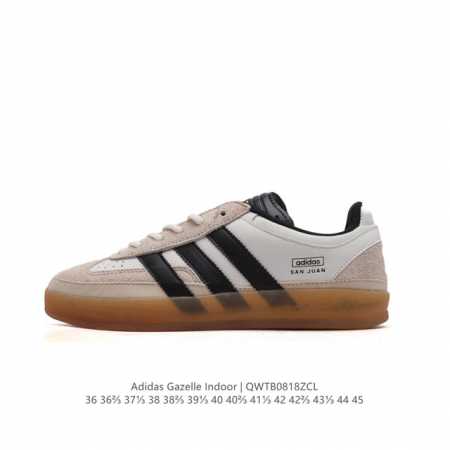 阿迪达斯 Adidas Originals Gazelle Indoor 复古三叶草防滑透明橡胶板鞋经典运动鞋。这款经典鞋,忠于原版设计,缀撞色三条纹和鞋跟饰片 - 点击图像关闭